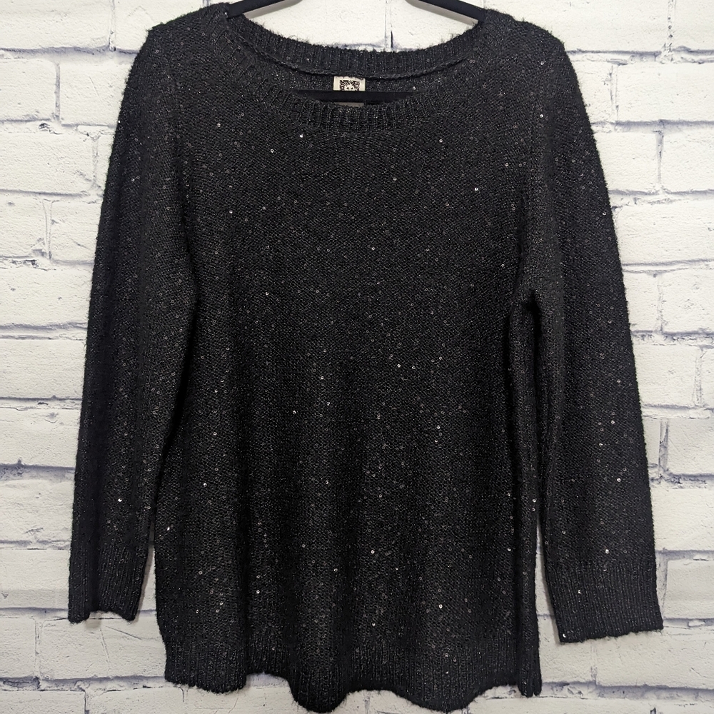 Anne Klein Black Sequin Sweater Women's Size XL
